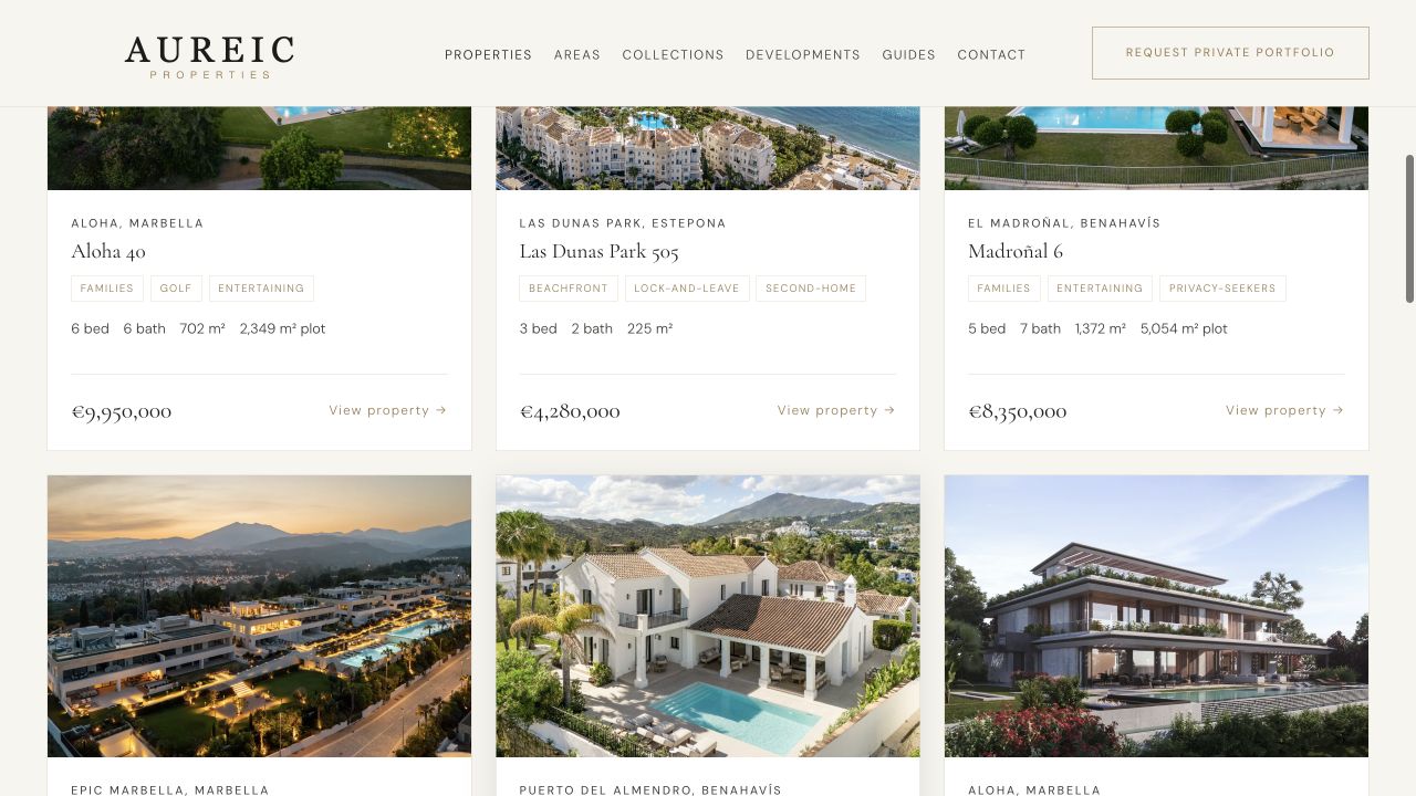 Screenshot of the Aureic Properties property collection